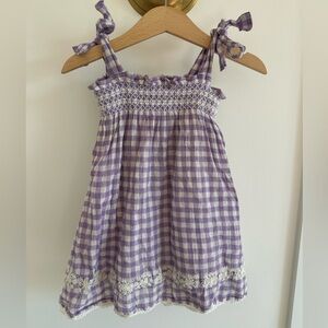Bonjour Diary Purple Gingham Kids Dress with Lace Trim